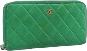 Chanel Pre-owned Long Wallet - Dames - Vintage Accessoires - Groen - ONE Size - Leer - Vintage