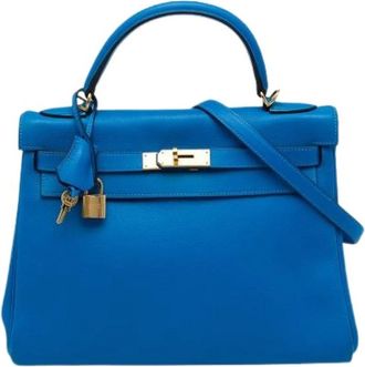 Herm&egrave;s Pre-owned Kelly 32 - Dames - Pre-owned - Blauw - Maat: ONE Size Leer