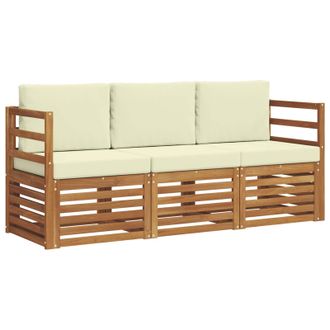 vidaXL Juegos De Sof&aacute;s 3 Pcs Natural Y Crema Madera De Acacia S&oacute;lida Vidaxl