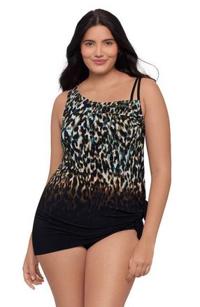 Trimshaper Brianna Adjustable Side-Tie Coverage Plus Size Swimdress in Leopard In The Mist Ombre at Nordstrom, Size 20W