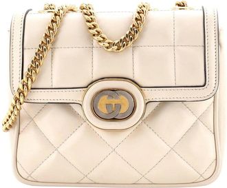 Gucci White Mixed Matelasse Leather Deco Chain Flap Bag Mini (Authentic Pre- Loved)