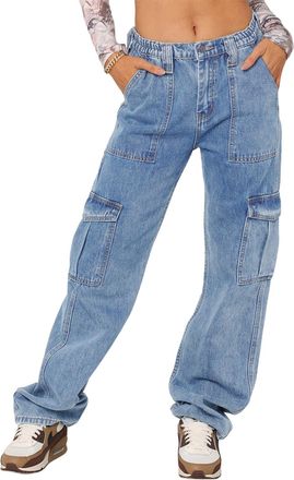 Generic Cargo Jeans for Women Trendy High Waistd Wide Leg Denim Pants, Casual Baggy Cargo Pants,Cargo Jeans for Women (Light Blue,L)