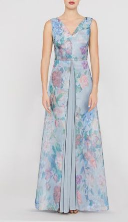 Kay Unger Merida Floral Print Sleeveless Gown in Spring Mist at Nordstrom, Size 16