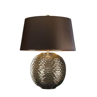 Loops Table Lamp Textured Gold Glaze Brown Faux Silk Shade Finial Gold LED E27 60W