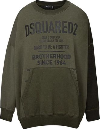 Dsquared2 Groene Katoenen Trui - Heren - Sweatshirts - Groen - 2XL - Katoen - Hoodies & sweatvesten