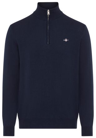 GANT Stehkragenpullover GANT COTTON/WOLL HALF ZIP, Herren, Gr. L, blau (evening blau), Strick, Obermaterial: 70% Baumwolle, 30% Wolle, normal, Rippb&uuml;ndchen