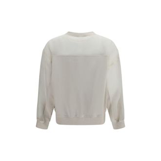 Brunello Cucinelli Cotton with Organza Sleeves Sweatshirt - White