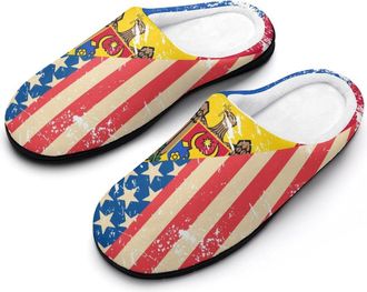 Generic U.S.A And Moldova Vintage Flag Mens House Slippers Memory Foam Washable Cotton Slip on Home Shoes