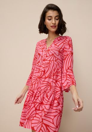 Tamaris Sommerkleid TAMARIS, Damen, Gr. 34, N-Gr, pink gemustert, Web, Obermaterial: 100% Viskose, gemustert, ausgestellt mini, V-Ausschnitt, Volant, Kleider 