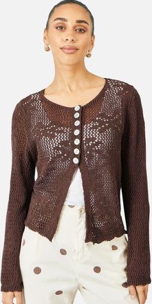 Yumi Flower Crochet Button Up Cardigan in Brown at Nordstrom, Size Medium