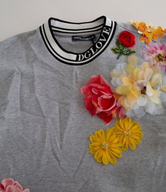 Dolce & Gabbana Womens Amore Queen Sweater Gray Cotton
