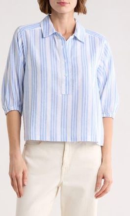 Splendid Addison Stripe Linen Blend Crop Top in Steel Blue/White at Nordstrom Rack, Size X-Large