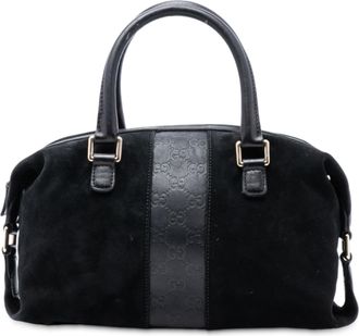 Gucci Pre-owned Womens Guccissima Trimmed Suede Boston Bag - Black Leather - One Size