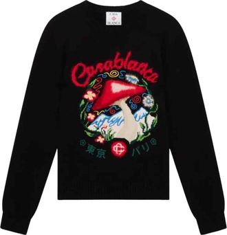 Casablanca Pull Brod&eacute; Champignon - Heren - Ronde hals truien - Zwart - M - Katoen - Truien & Vesten