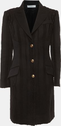 Versace Collection Navy Blue Jacquard Mid-Length Coat