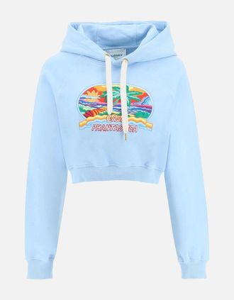 Casablanca Womens CASABLANCA WOMENS CASA PHANTASTICA CROPPED HOODIE BLUE - Size: 10/8