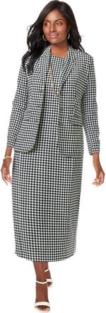 Jessica London Stretch Crepe Maxi Jacket Dress in Black Houndstooth at Nordstrom, Size 30
