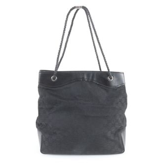 Gucci Black Leather Canvas Handbag Shoulder Bag Tote Bag (Pre-Owned)