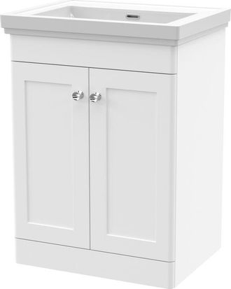 Nuie Nuie - Classique Floor Standing 2-Door Vanity Unit with Classic Basin 600mm Wide Satin White - 0 Tap Hole