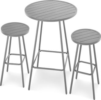 Best Choice Products 3-Piece Steel Patio Bar Height Round Bistro Set w/ Backless Stools, Slatted Design