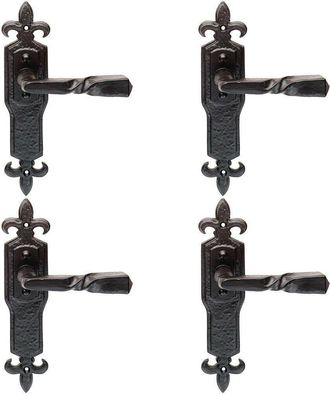 Loops 4x PAIR Forged Twisted Ornate Lever on Latch Backplate 226 x 50mm Black Antique