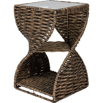 Jonathan Y Designs Suraya 14 Coastal Bohemian Handwoven Water Hyacinth Sculptural Twisted End Table with Glass Top and Storage Shelf in Brown at Nordstrom