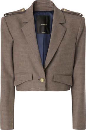 Pinko Cropped Brown Checkered Blazer With Structured Silhouette