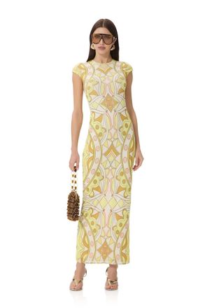 AFRM Cody Geo Scarf Mesh Dress In Yellow