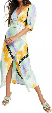 Asos Belted Midi Tea Dress In Mixed Floral