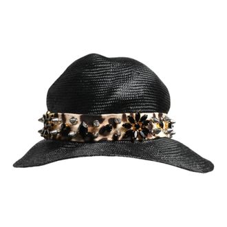 Dolce & Gabbana Hats, male, Black, Size: ONE SIZE Straw Crystal Embellished Wide Brim Hat