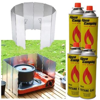OEM Paravientos Para Quemador De Estufa De Construcci&oacute;n Plegable + 4x Gas