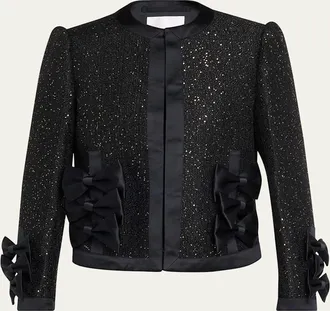 Comme Des Gar&ccedil;ons Satin Bow Sequined Jacket