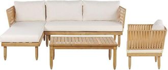 Beliani Garden Lounge Set with Table 4 Seater CREMONA Right Hand Acacia Wood Off-White