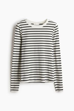 H&M Geripptes Jerseyshirt - Schwarz