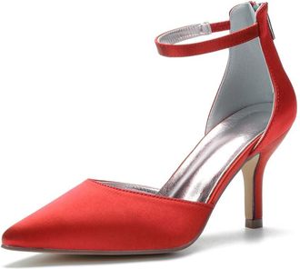 Generic Bridal Shoes Womens Wedding Dress Shoes Stiletto High Heel Satin Prom Pump Bridal Pumps Party Dress Pump 8Cm,red,10 UK