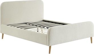 Sweeek Cama con somier y cabecera tapizada borreguito, 190cm, crema