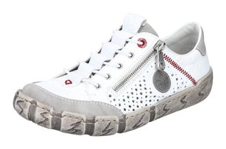 Rieker Slip-On Sneaker RIEKER, Damen, Gr. 36, weiss (wei&szlig;), Leder, Lederimitat, Schuhe Slip-On Sneaker, mit Sohle im Used-Look, Freizeitschuh, Halbschuh, Sch