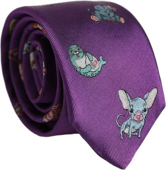 Dolce & Gabbana Animal-Embroidered Silk Necktie - Purple
