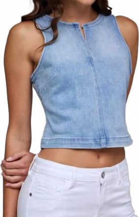 Hidden Jeans Bodycon Crew Neck Stretch Tank Top In Blue Denim