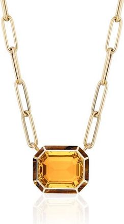 Goshwara Melange Emerald Cut Pendant Necklace in Citrine/Lapis at Nordstrom, Size 16