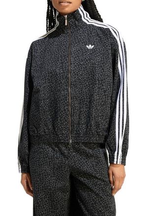 adidas Originals Firebird Animal Print Denim Track Jacket in Black/Grey Six at Nordstrom, Size Xx-Small