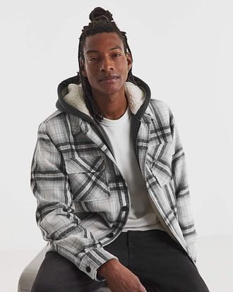 Jacamo Hooded Borg Lined Check Overshirt