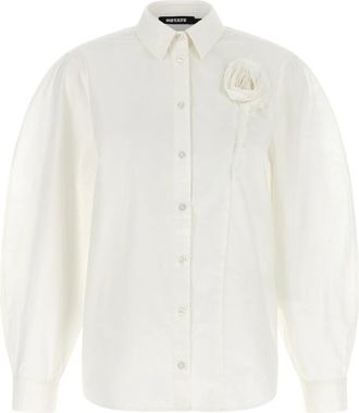 Rotate Bloemen Oversized Shirt - Dames - Overhemden - Wit - XS - Katoen - Overhemden