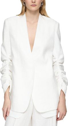 Lafayette 148 New York Petite V-Neck Ruched Sleeve Linen Blazer