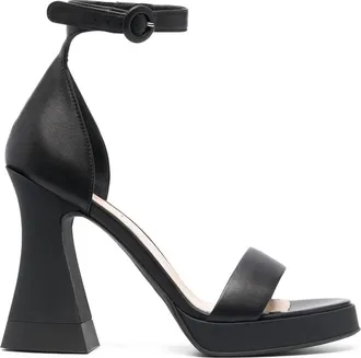 AGL Black Janis Leather Chunky Heel Sandals