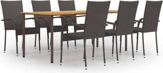 vidaXL Vidaxl - Set De Muebles De Comedor De Jard&iacute;n 7 Piezas De Rat&aacute;n Marr&oacute;n