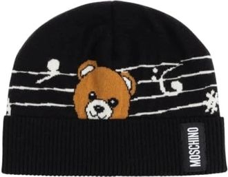 Moschino Teddy Bear Beanie - Dames - Hoeden - Zwart - ONE Size - Wol - Accessoires