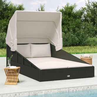 vidaXL Vidaxl - Tumbona Con Toldo Plegable Rat&aacute;n Sint&eacute;tico Negro 200x114x128 Cm