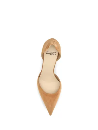 Francesco Russo Womens Pumps Dorsay Flame Pumpkin Suede Calf Leather High Heel Shoes