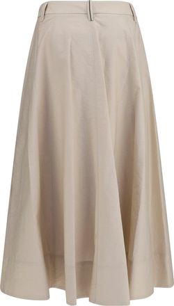 Brunello Cucinelli Womens Cotton Poplin Skirt With Monili Detail Quarzo Cotton; Nylon